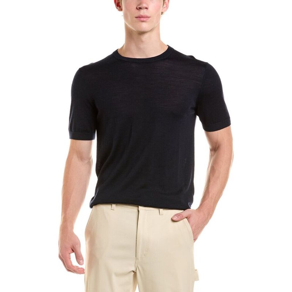 Richard James Mens Classic Wool & Silk-Blend Crewneck T-Shirt, Blue